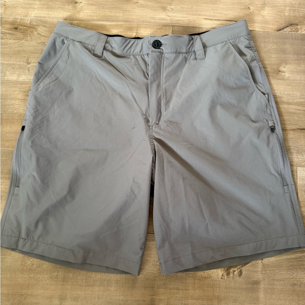 Orvis Tech Shorts Men 36 Hiking Shorts Gray‎ Stretch Mesh Outdoor Zip Pockets